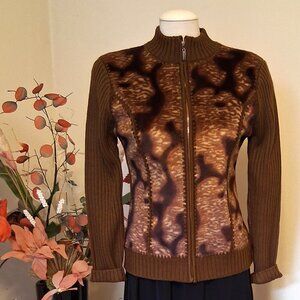 NWT Woman's Brown Multi Color Zip-Up Cardigan Knitwear Lightweight Sweater 6 S